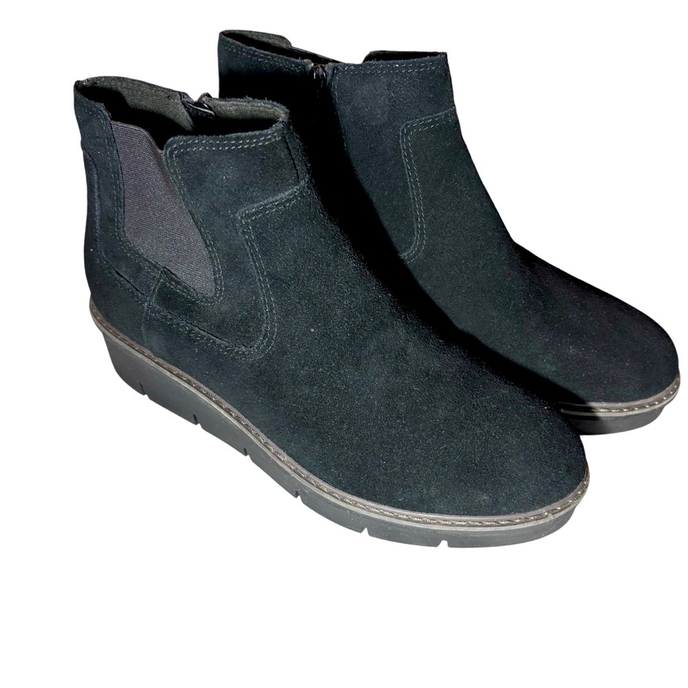 Clarks Boots Airabell Move Pull On Chelsea Size 11 M Zip Platform Black Suede